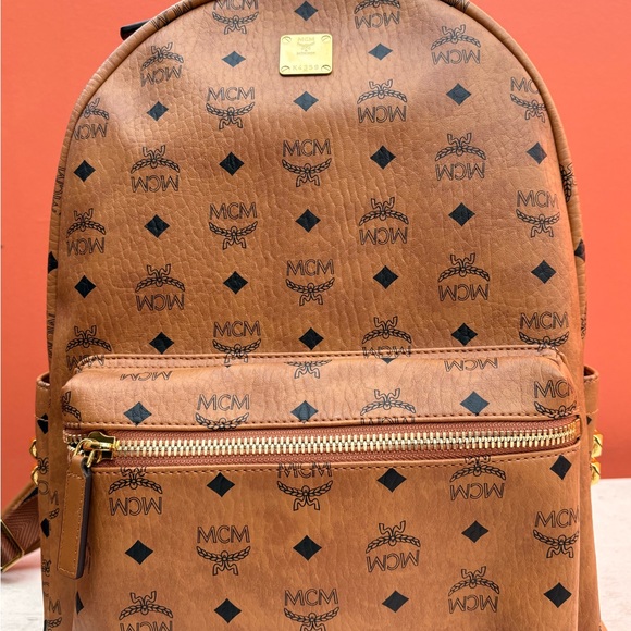 MCM Cognac and Black Logo Backpack - Picture 1 of 11